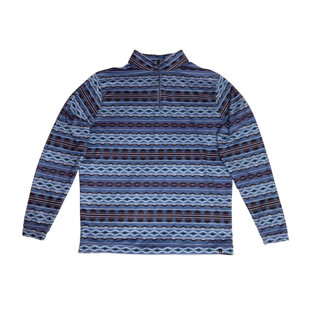 RAFTER C 1/4 Zip Pullover Mens L Blue Aztec Western Stretch Performance Shirt